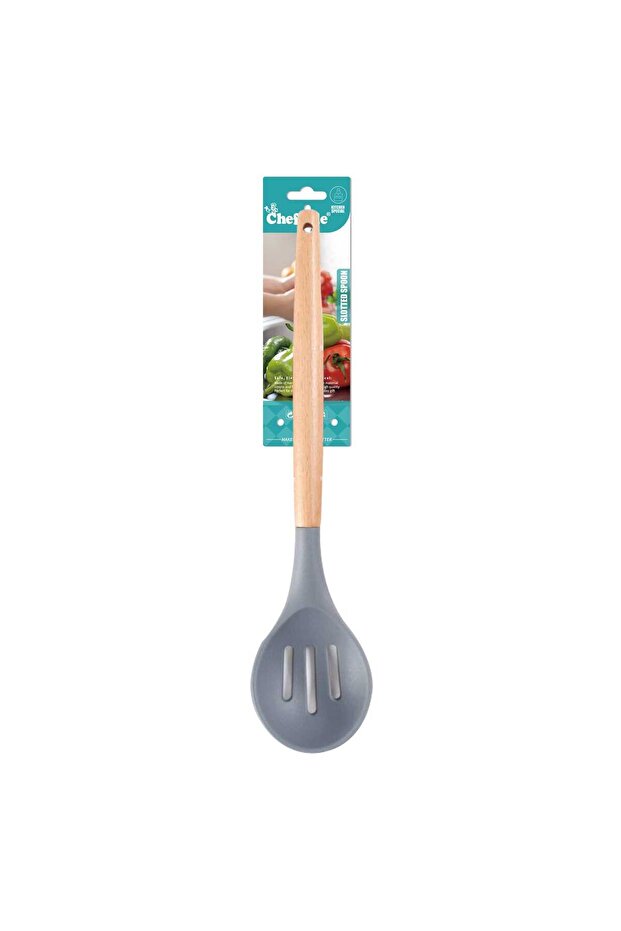 Silicone Slotted Spoon with Wooden Handle