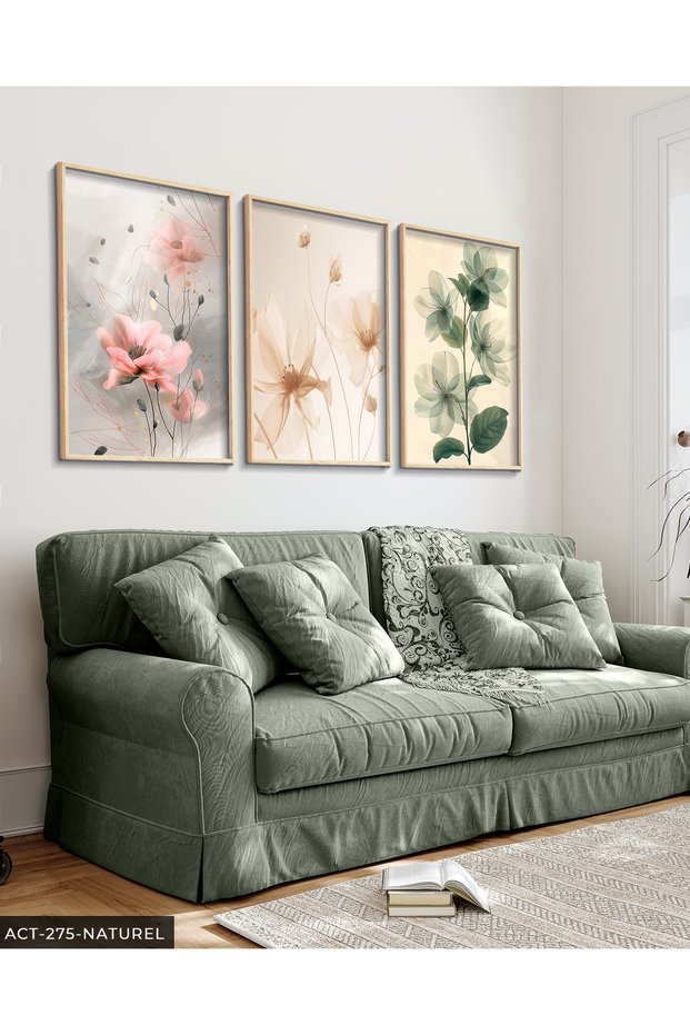 Delicate Colorful Flowers 3 Piece Wooden Framed Painting Act