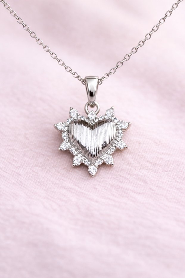 Silver Color Necklace with Star Detail and Heart Figure and Shiny Stones