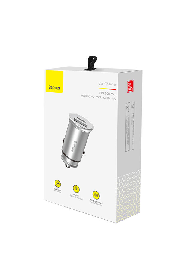 Încărcător auto circular metalic (CCALL-BS0S) - Type-C, USB, PPS 30W, Multi-protocol - Argintiu - 7