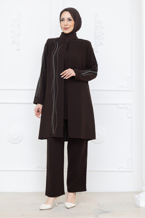 Honeycomb Fabric Women's Mom Suit with Striped Stone Pants