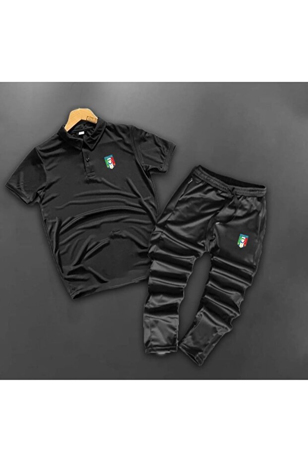 Men's Italian Printed 2-Piece Polo Collar Scuba Tracksuit Set