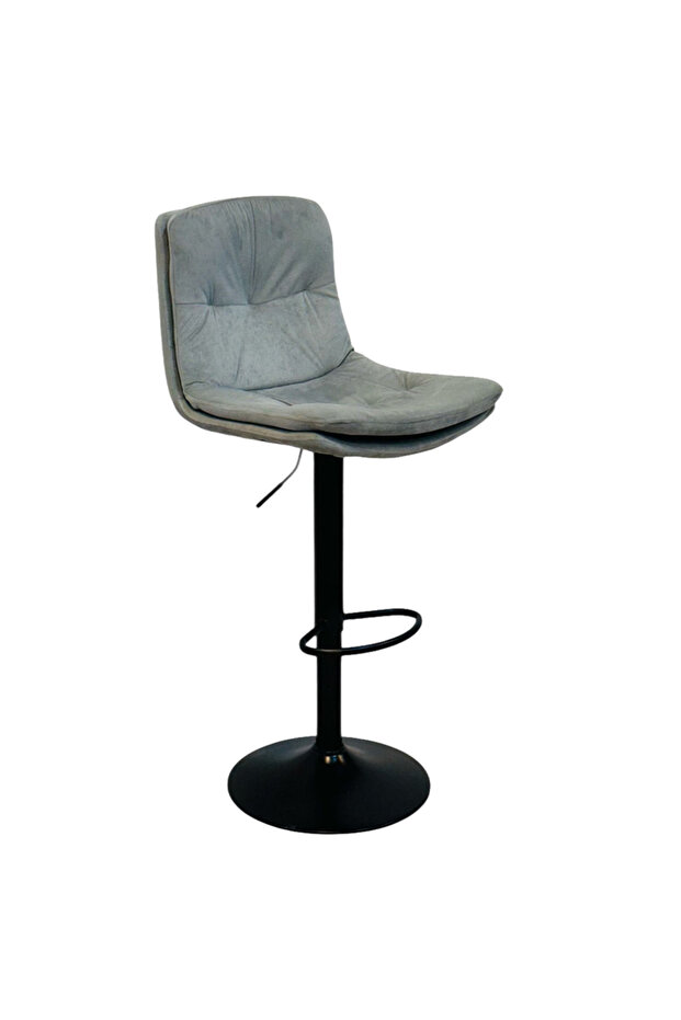 Light gray bar stool with soft fabric and button tufted back - 3