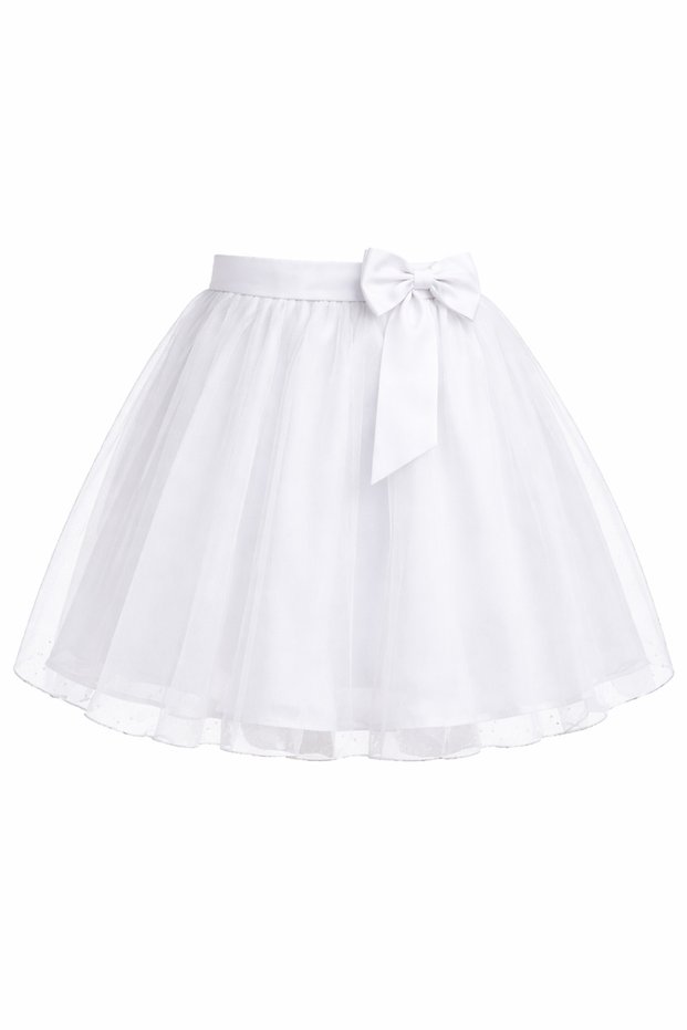 Girl's White Tulle Skirt with Bow Detail School Festival Performance Outfit 5-13 Years Old