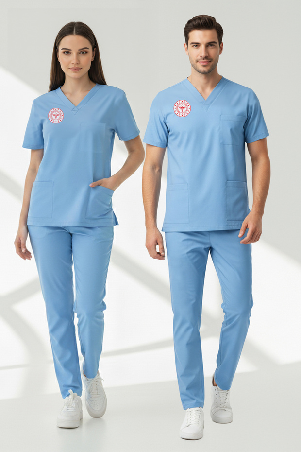 Doctor and Medical Staff Uniform Scrubs Lycra Set Compliant with New Regulations-Alaskan Blue