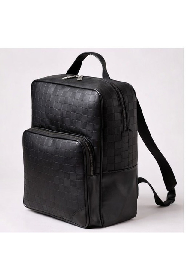 Checkered Leather Backpack - 4