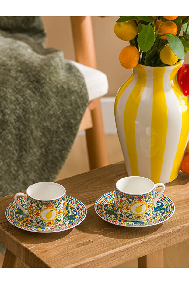 LCW HOME Mixed Printed Porcelain Coffee Cup Set for 2 People 90 ml