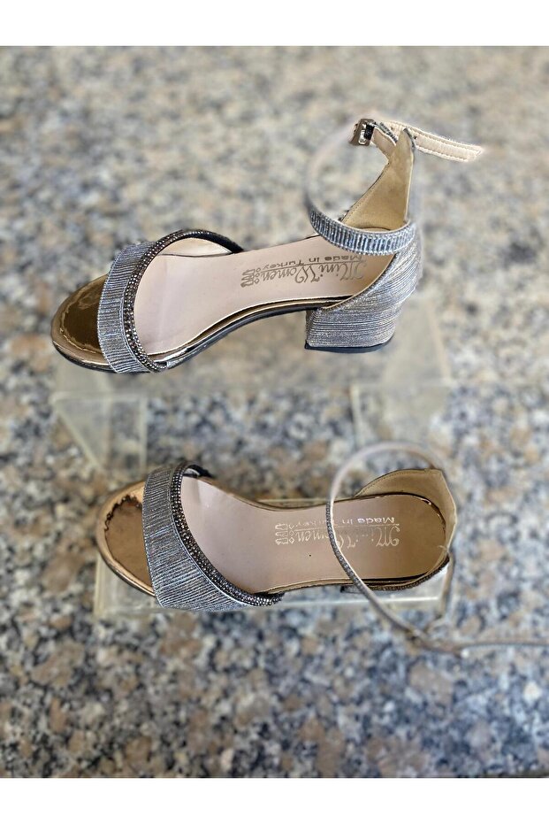 Grey Outer Material Leather Thick Heel Children's Evening Dress Shoes