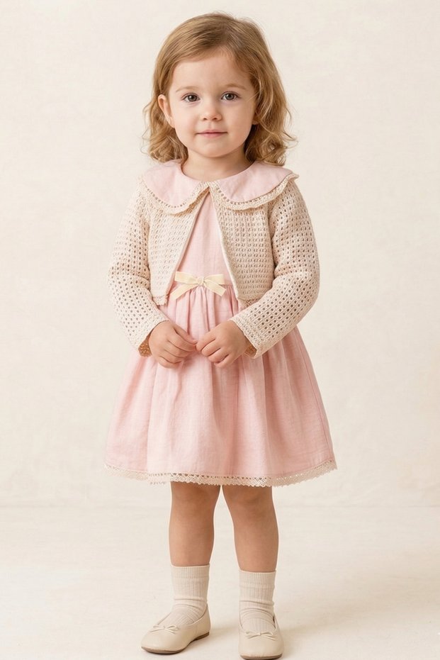 Baby Girl Lıora Long Sleeve Bow Detailed Muslin Dress