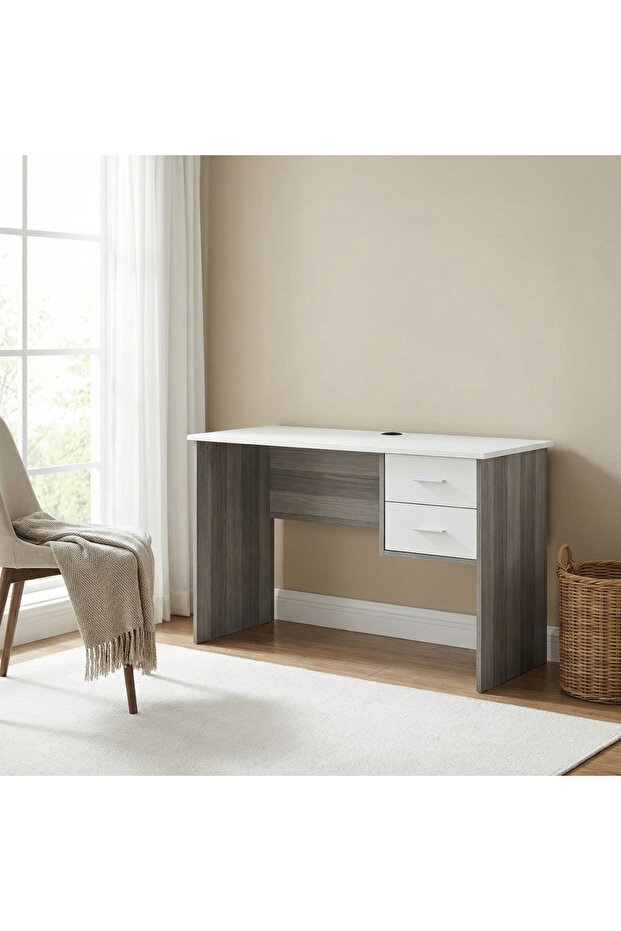 Calino 2Drawers Study Desk | Computer Table 120xW60xH75cm - Sonoma Oak & Light Oak