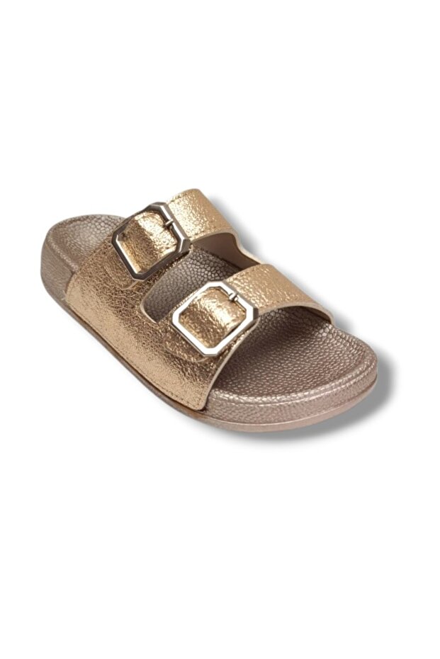 20061-021-26 Anatomical Plastered Leather Double Buckle Women's Slippers