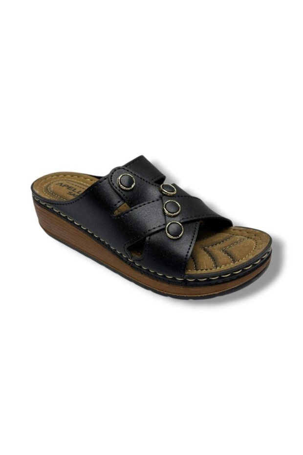 Safir 800-26 Leather Stone Cross Band Ultra Soft Anatomical Women's Slippers