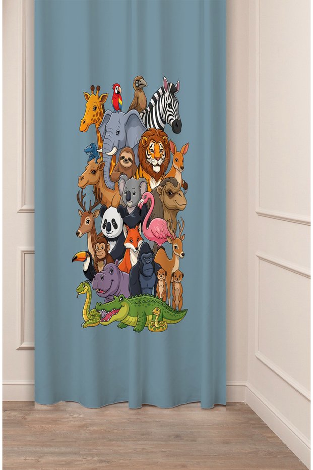 Animals Zoo Panda Flamingo Patterned Specially Designed Digital Printed Stylish Modern Children's Room Background Curtain