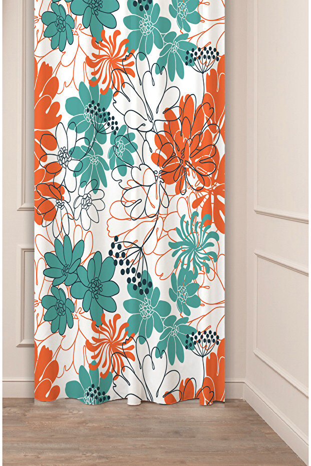Leaf Flower Pattern Leaf Scandinavian Patterned Specially Designed Digital Printed Stylish Modern Background Curtain