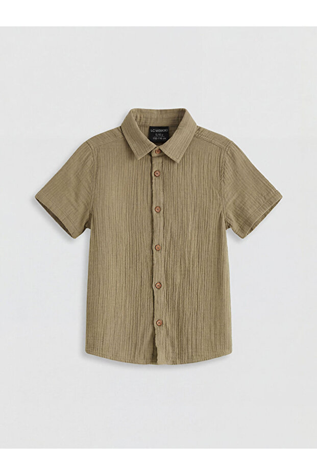 Khaki Muslin Boys' Shirt by Güli̇s Gi̇yi̇m