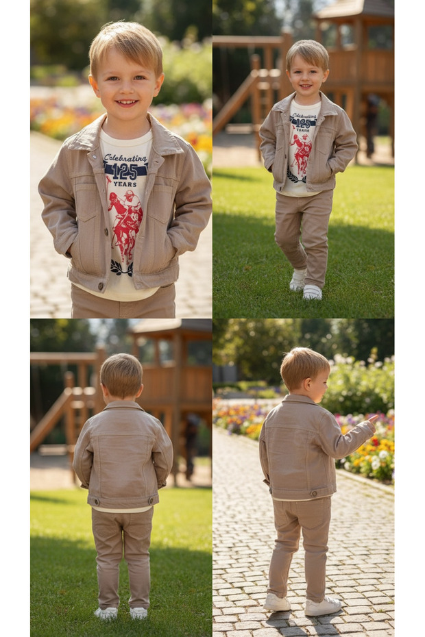 Cikko 10970 Boy's Jacket Printed Sweatshirt Sweatpants Celebratina 3-Piece Set 2-3-4-5 Years