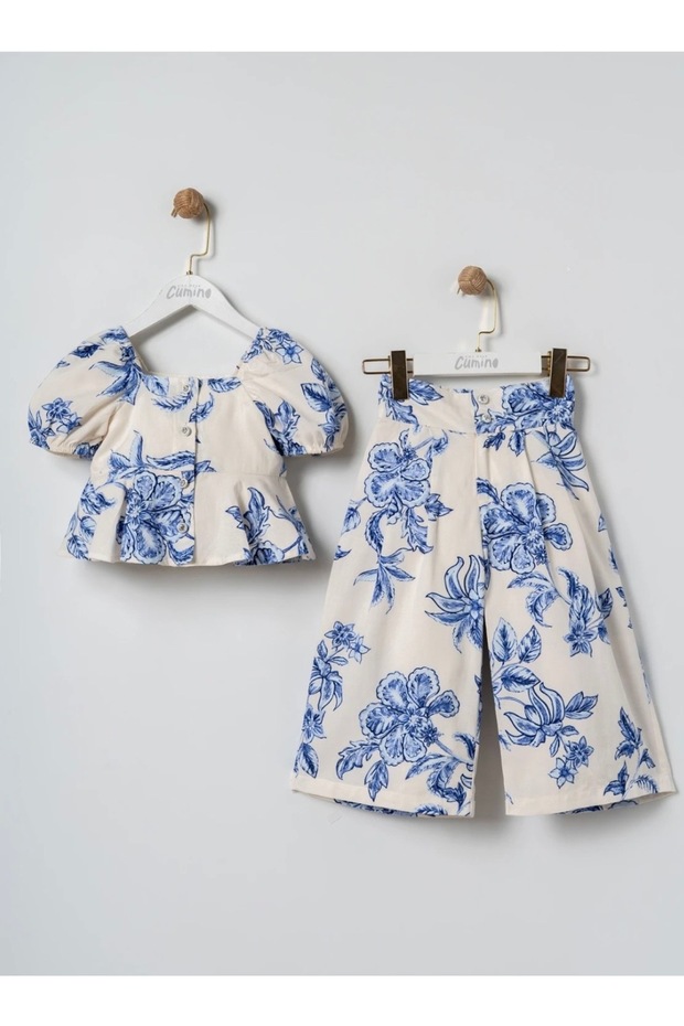 Vintage Wide-Leg Balloon Sleeves Girls' Top and Bottom Set