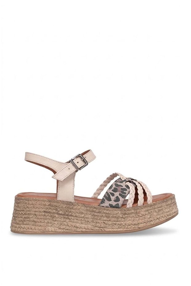 D26Ys-5260 Women's Genuine Leather Flat Sandals Beige