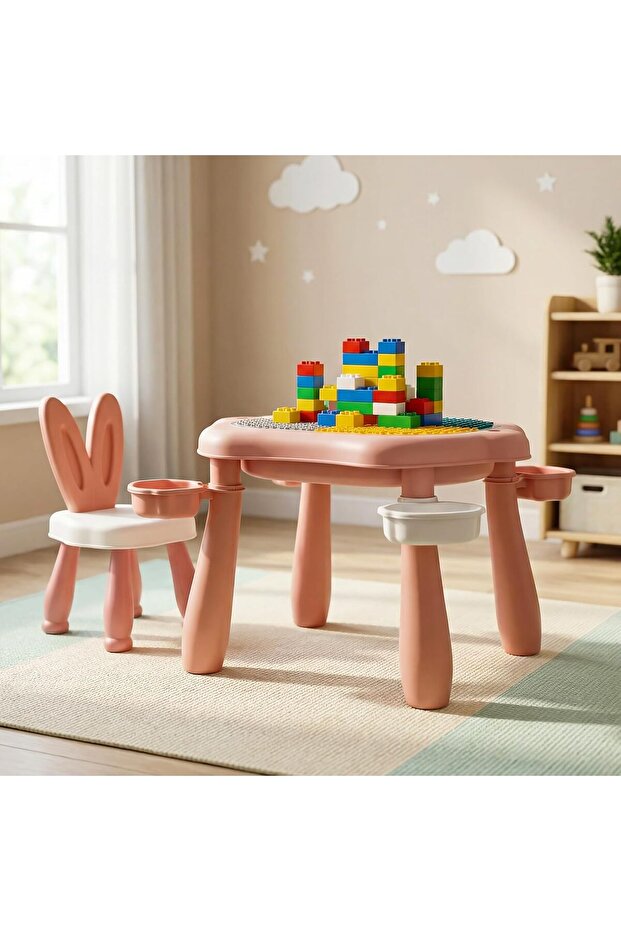 5-in-1 Kids Study Table with Chair Multi-Activity Desk Storage 45kg Capacity Pink