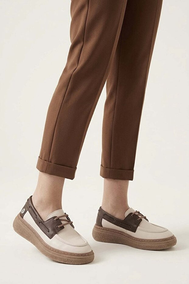 D26Ya-7580 Women's Genuine Leather Casual Shoes Cream