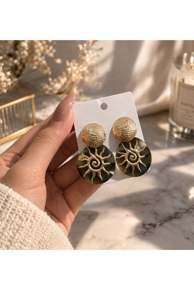 Vintage Sun Motif Earrings – Stylish Design (Tarnish-Resistant, Allergy-Free 316 Steel)