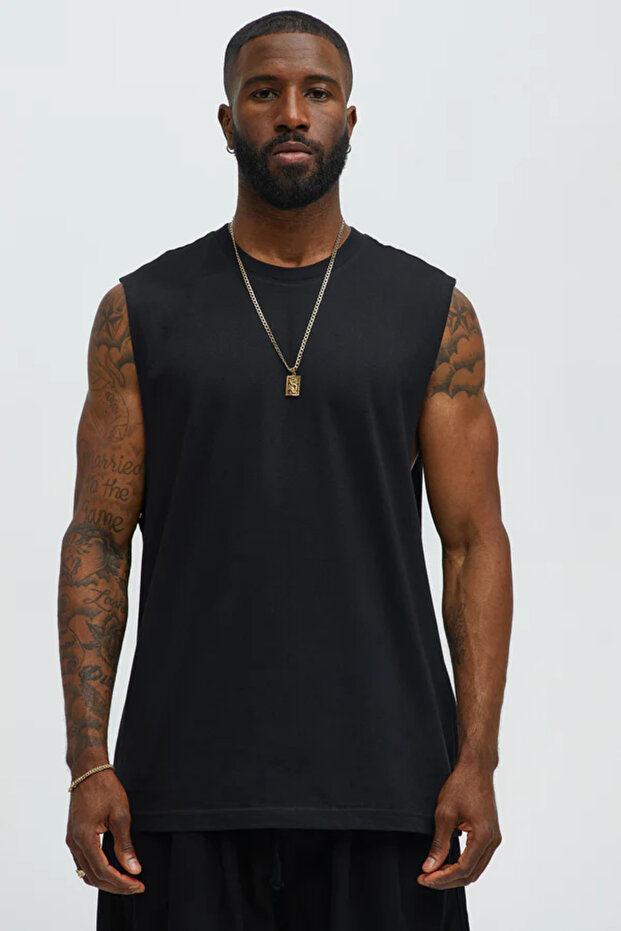 Oversize Boxy Fit Crew Neck Athlete Zero Sleeve T-Shirt