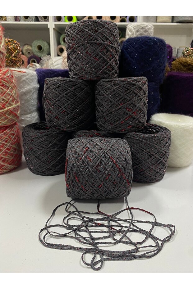 Summer Hand-Knitted Yarn Dark Smoked Burgundy with Glitter Wrap Visual Net 700 Gr