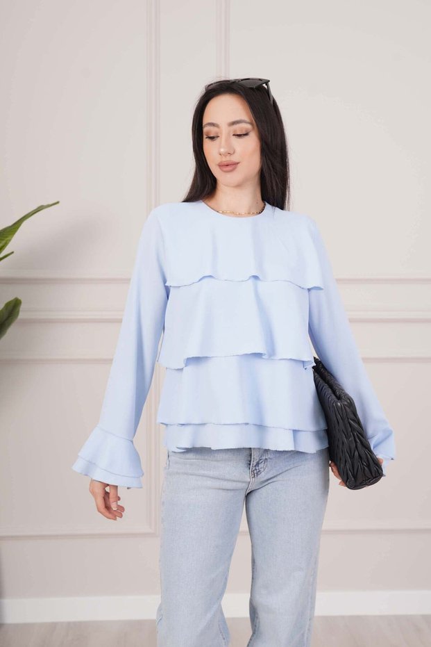 Layered Flywheel Detailed Baby Blue Blouse