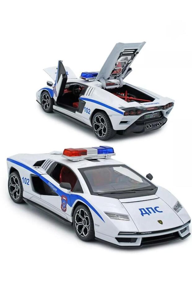 Die-Cast Police Supercar Model with Lights & Sound – 1:24 Scale Pull-Back Toy Car
