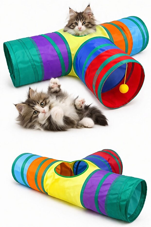 3-Way Cat Dog Folding Rainbow Three-Arm Play Tunnel