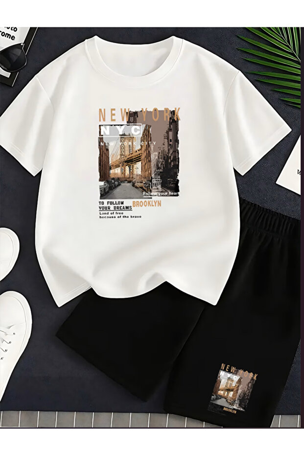 New york printed t-shirt and shorts set