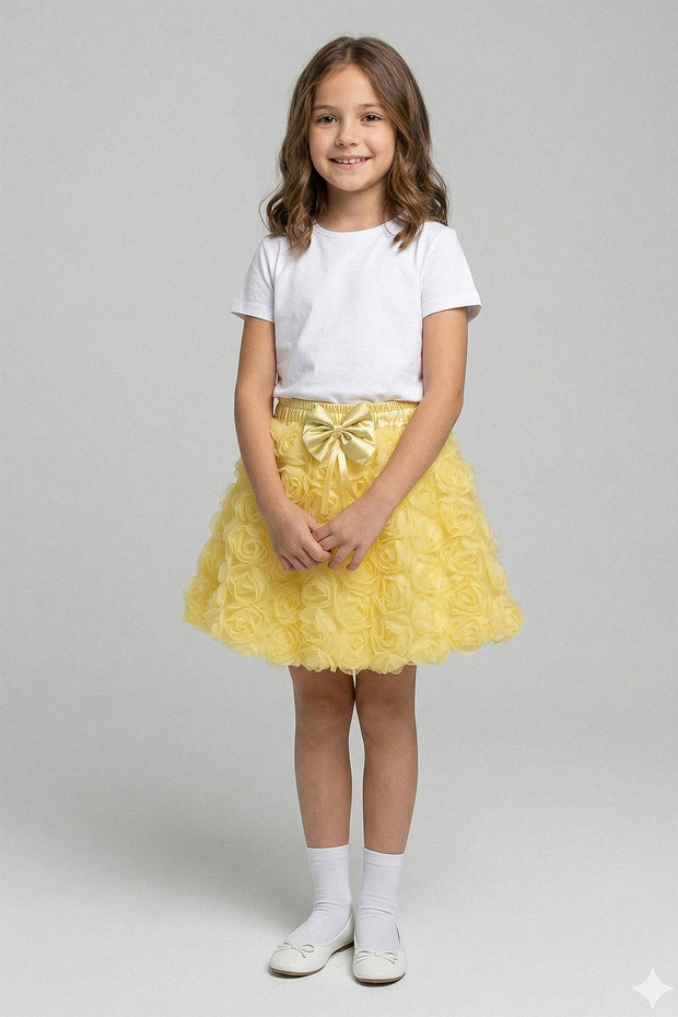 Girls' Tutu Skirt with Elastic Waistband and Bow Tie and Roses - 26Y 2831
