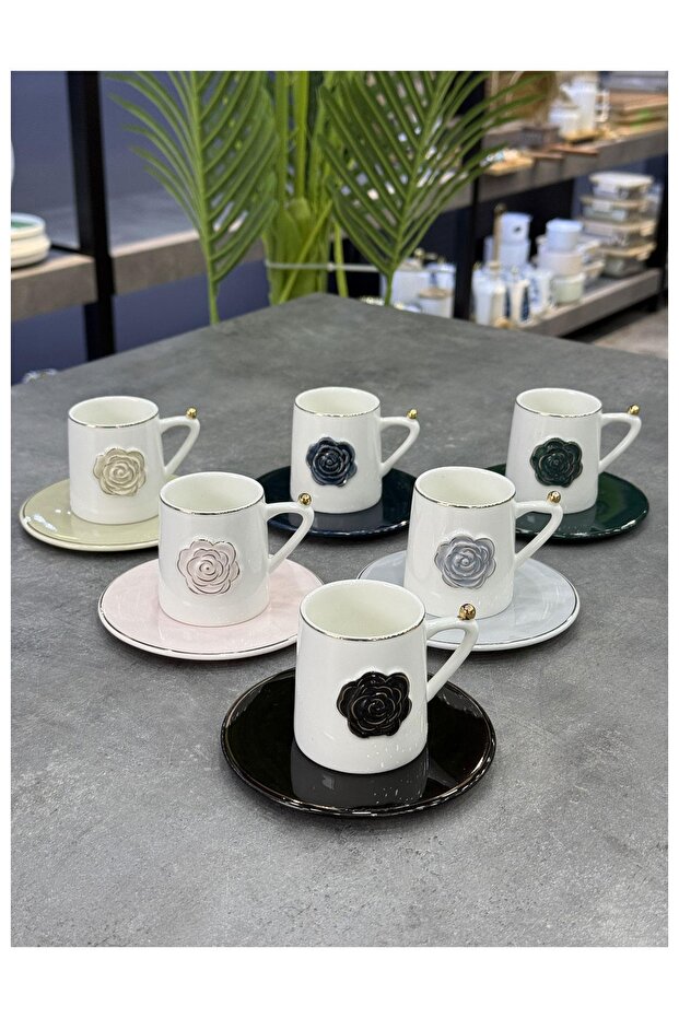 Luxury Porcelain Rozsa 6-Piece Coffee Cup Set