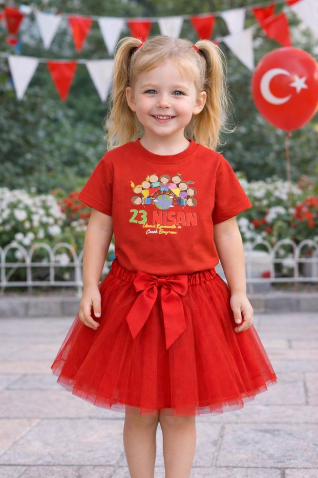 April 23 Themed Girls' Short Sleeve T-Shirt & Tutu Skirt Set