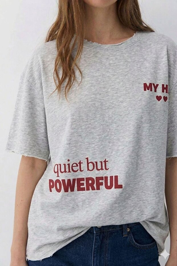 Back Slogan Printed, Dirty Edge Detailed, Thick Textured Oversize Unisex T-Shirt