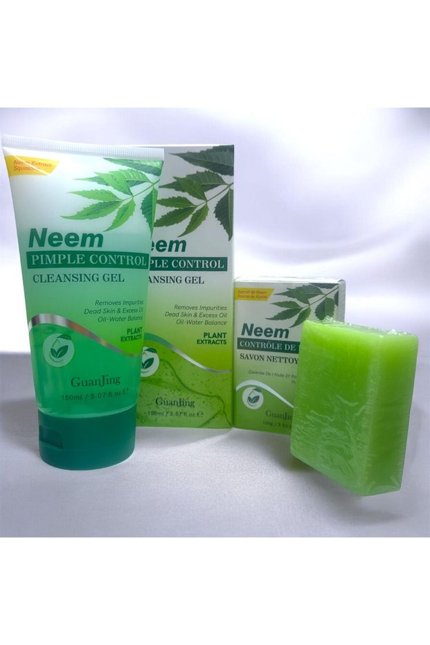 Neem Pimple Control 2PC Skin Care Set – Neem Soap + Cleansing Gel for Acne, Oily Skin & Clear Skin