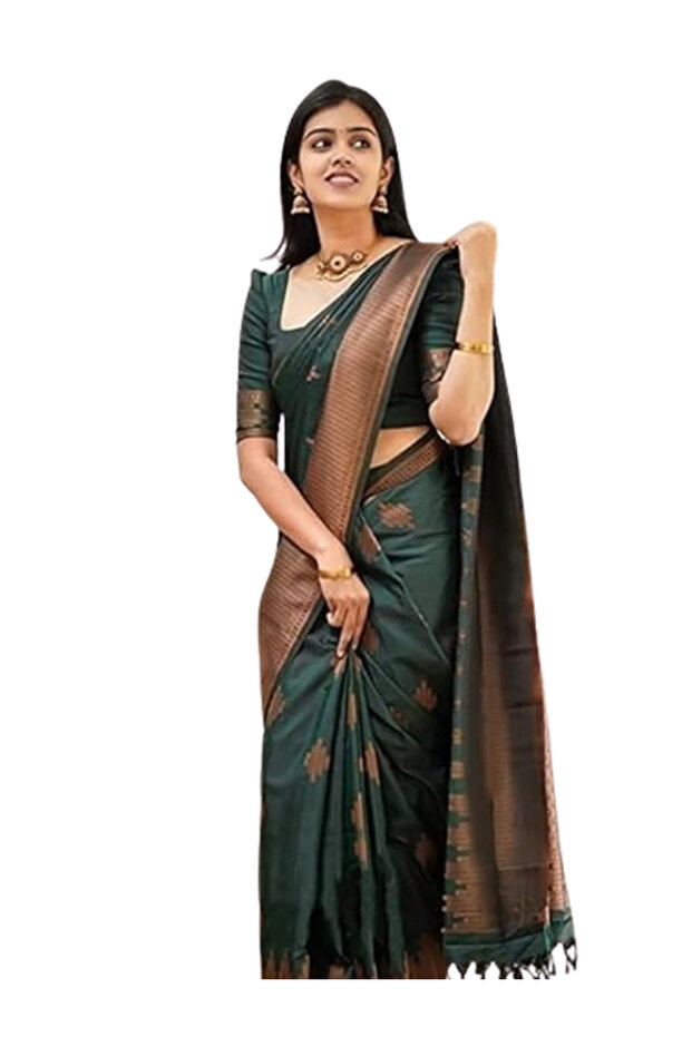 Dark Green Woven Silk Saree - MAF3043 - Dark Green