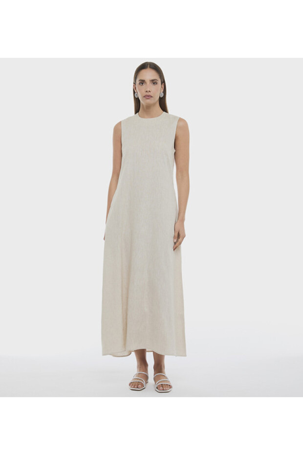 Solid Beige Women Maxi Dress