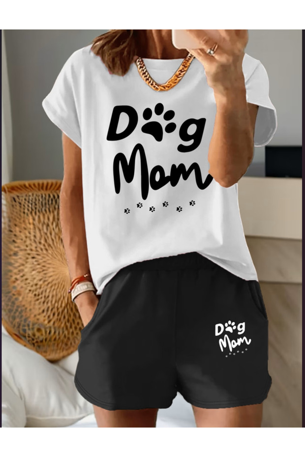 Dog mom printed t-shirt and shorts set