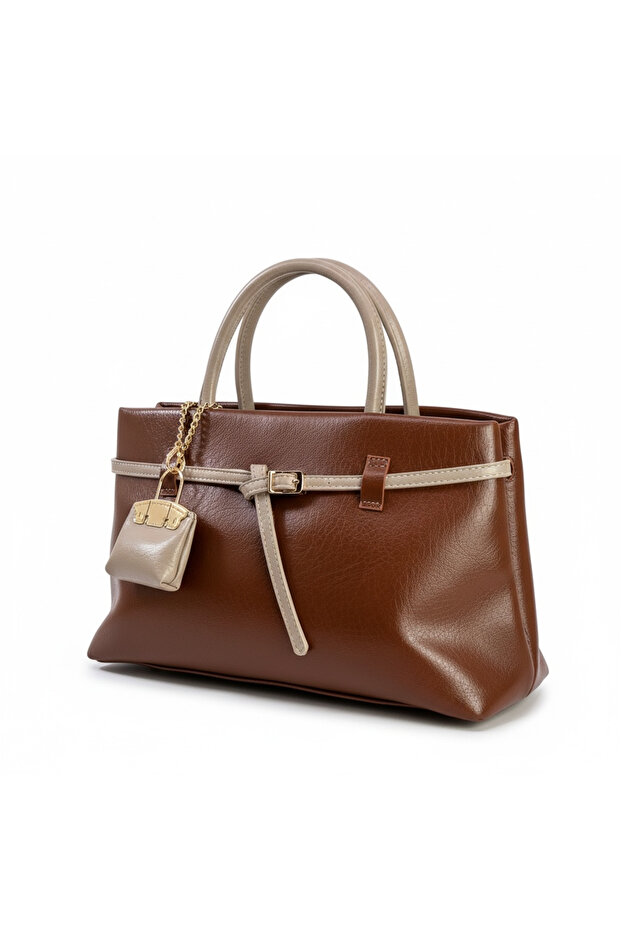 Soft Leather Women's Hand and Shoulder Bag with Belt Detail