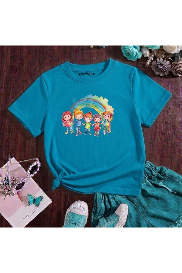 Rainbow Kids Printed 100% Cotton Crew Neck Kids Unisex T-Shirt 5 6 -7 8-9 10 -11 12 Years Old