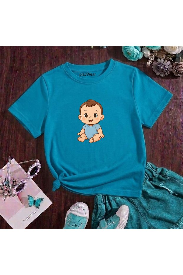 Baby Printed 100% Cotton Crew Neck Kids Unisex T-Shirt 5 6 -7 8-9 10 -11 12 Years Old