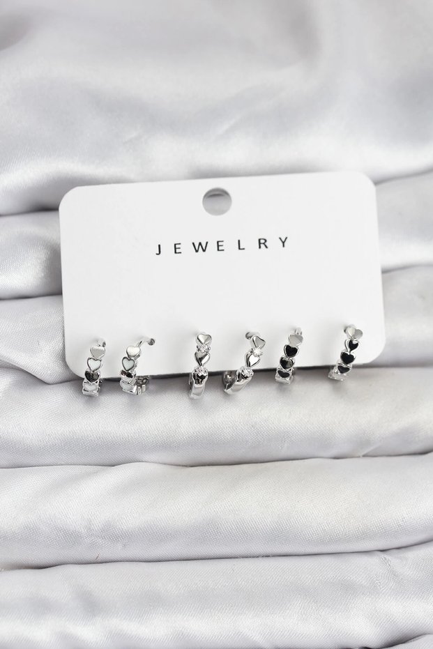 Mey Import ®   Silver Color Brass Minimal Heart Detailed Women's Earring Set