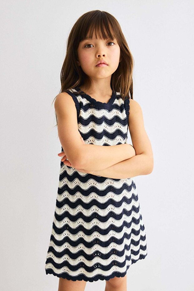 Appliquéd hole-knit dress