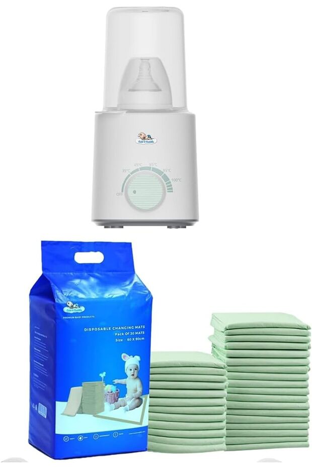 Electric Portable Milk Warmer + Disposable Baby Changing Mats (90 Pack, Green)