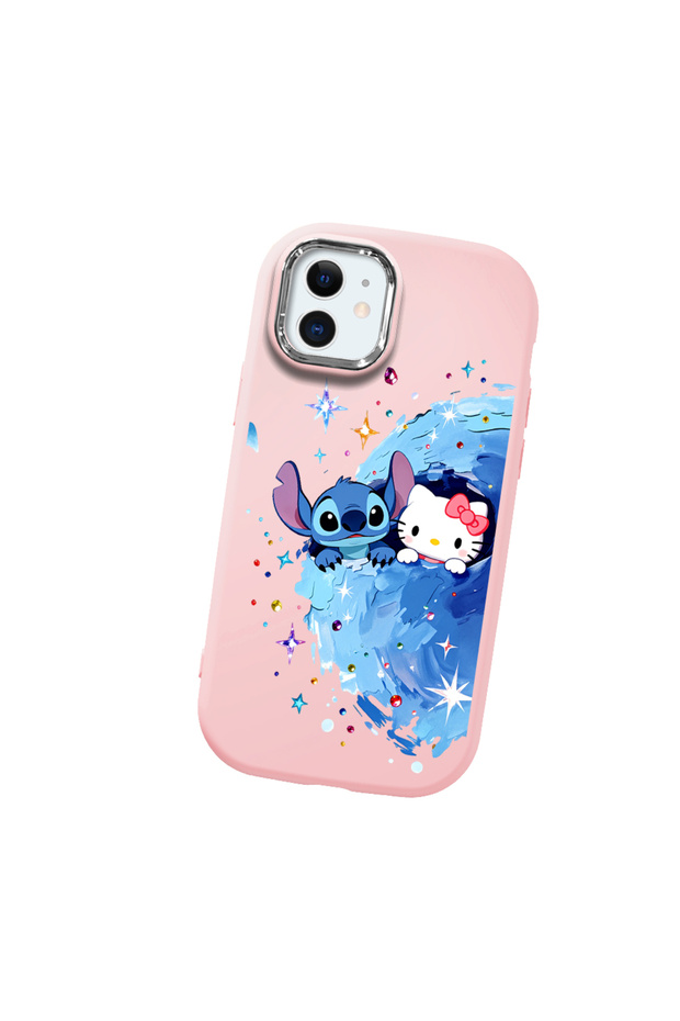iPhone 12 Mini Compatible Anti-Shock Camera Protected Patterned Printed Pink Silicone Case