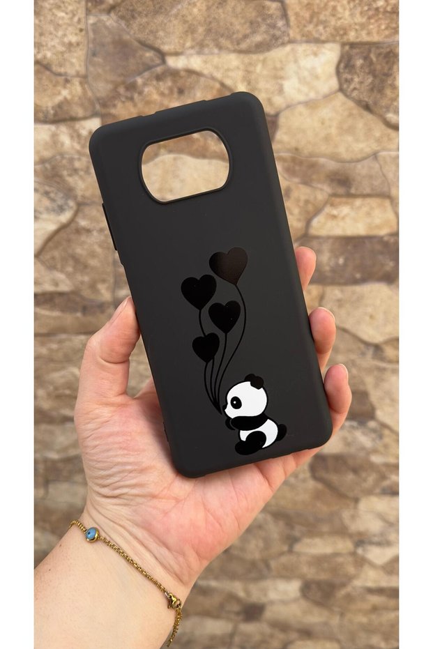 Poco X3 and X3 Pro Compatible Hearted Panda Patterned Silicone Shock Absorbing Classic Protected Rubber Case