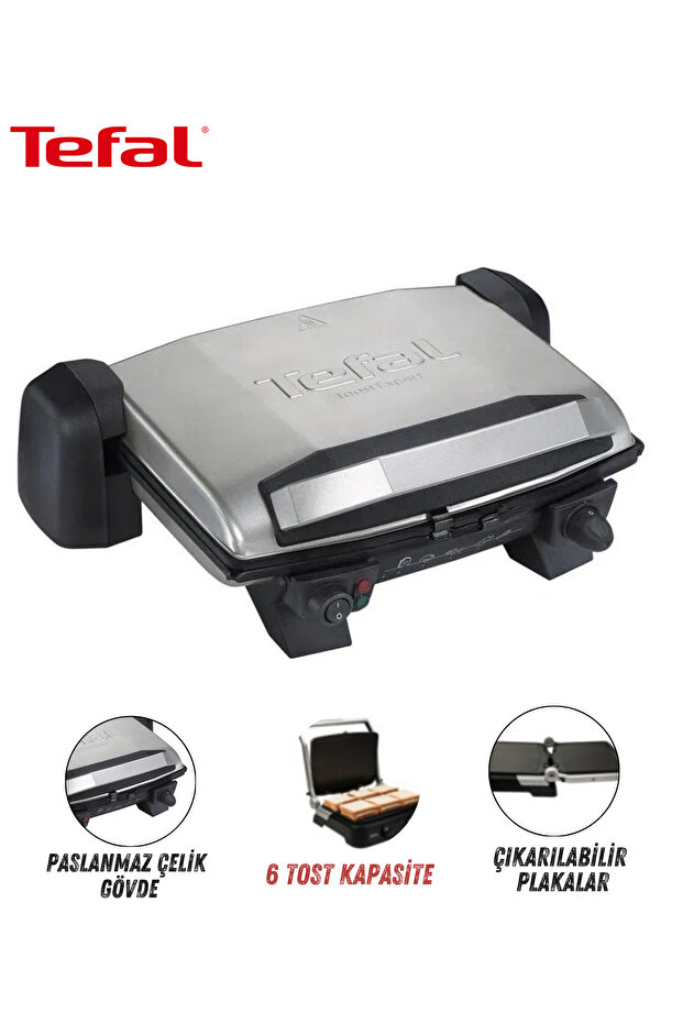 1800W Electric Grill and Toaster with Double-Sided Cast Iron Plates, Opens 180 Degrees