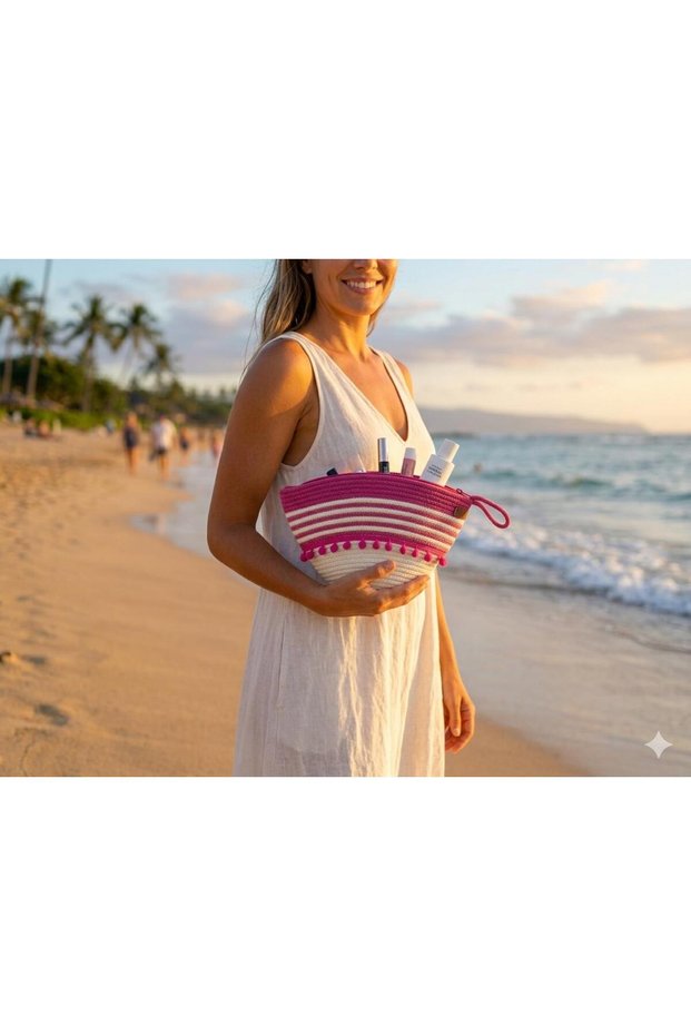 Handmade Straw-Look Clutch Bag with Zipper and Lining, Bohemian Handbag, Summer Women's Bag