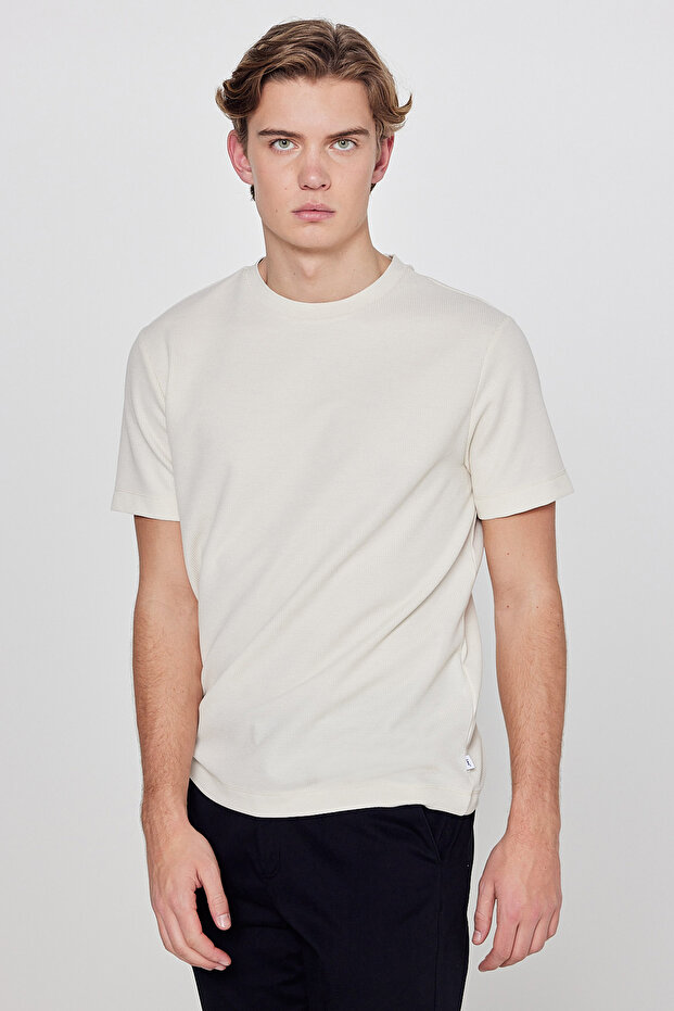 Soft Textured Regular Fit Regular Cut Crew Neck Basic T-Shirt - 2